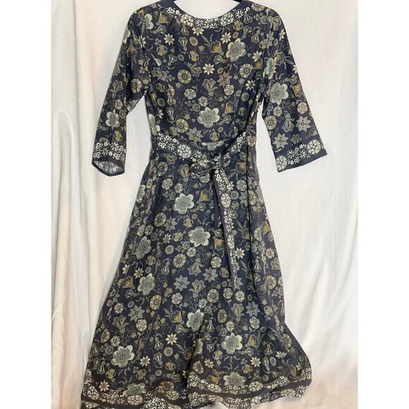Anthropologie Isabella Bird Floral Retro Kimono Midi Dress, 100% Silk, Blue, 4 - Picture 5 of 11